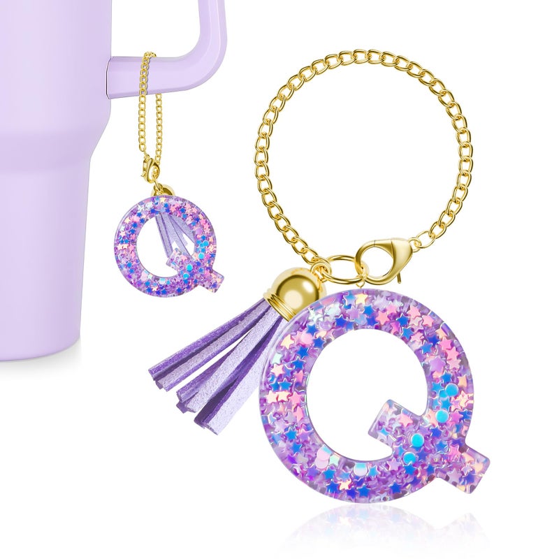 MOYOHIM Letter Charm for Stanley Cup, Cute Initial Keychain Charm for Handle, Purple Handle Accessories for Stanley Tumbler for Girls Women (Letter Q) - Image 1